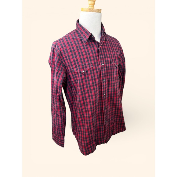 Polo by Ralph Lauren VTGE Classic Western Plaid Snap Front Shirt XL Red Black - Picture 2 of 9